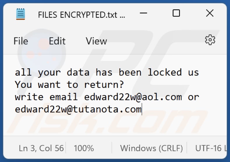 Edw ransomware text file (FILES ENCRYPTED.txt)