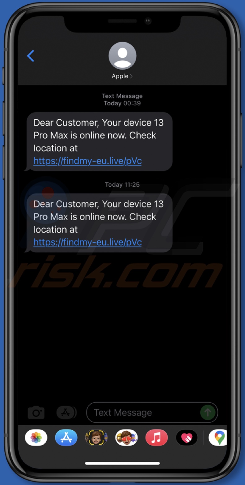 Find iPhone scam promoting SMS