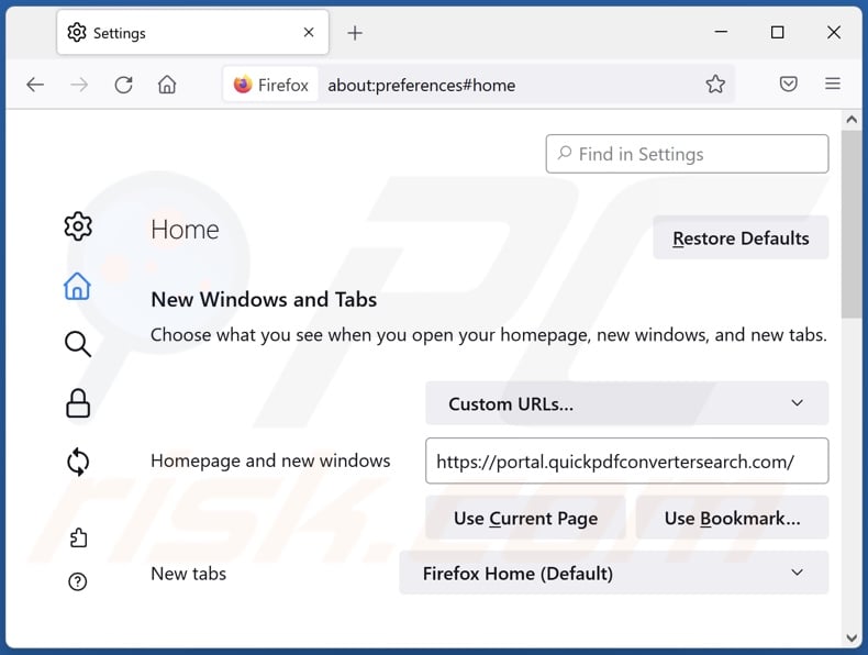 Removing fake search engine from Mozilla Firefox homepage