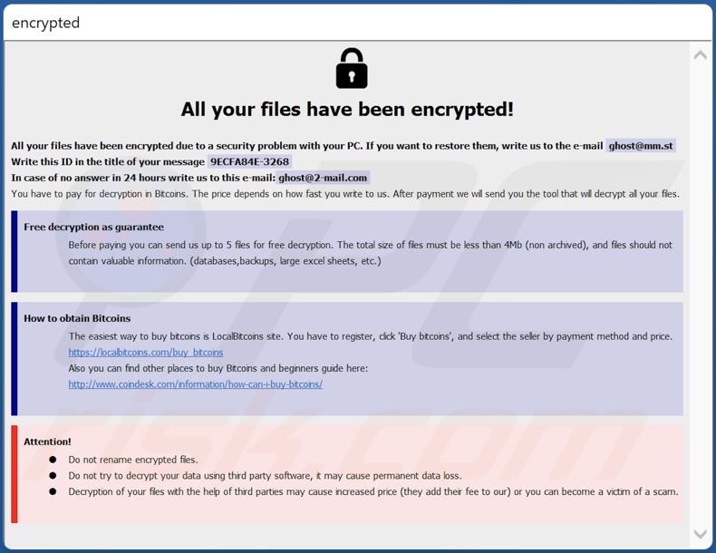 Grt ransomware ransom-demanding message (info.hta)