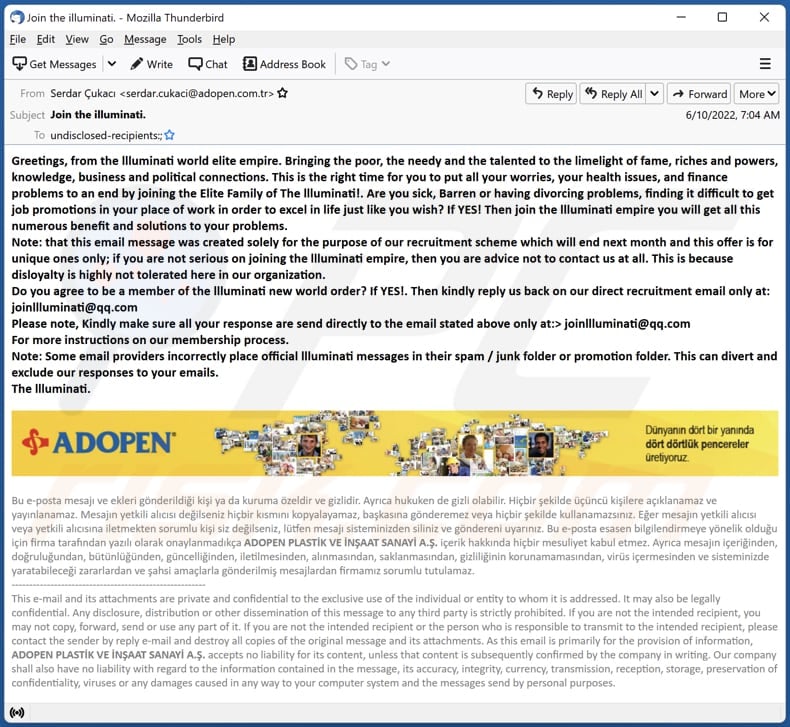 Illuminati email scam email spam campaign