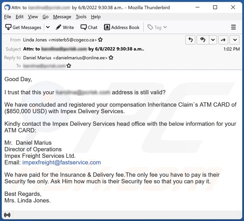 Impex Delivery Services email spam campaign