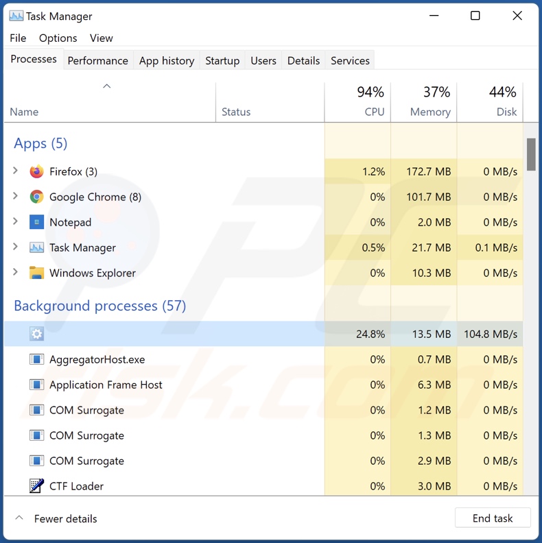 KEEP CALM AND RECOVER YOUR FILES ransomware process on Task Manager