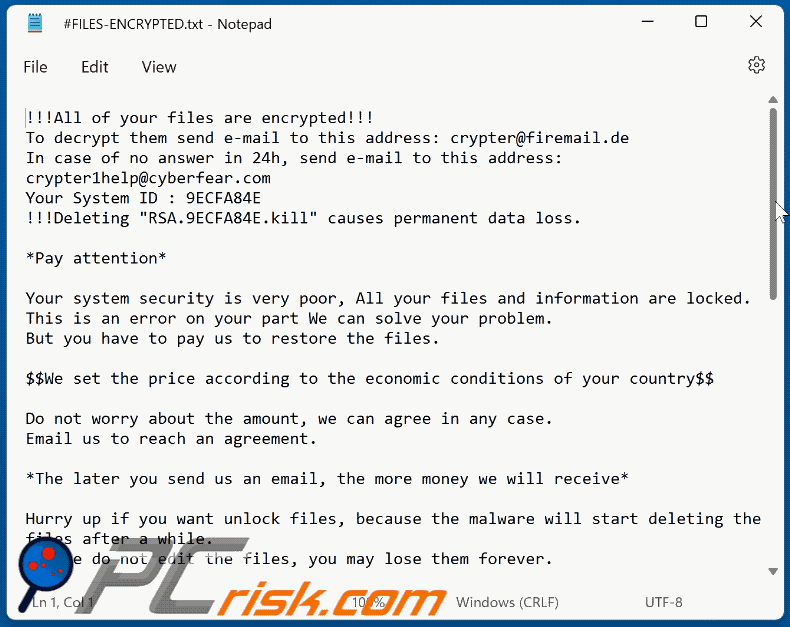 Killer ransomware ransom-demanding message (#FILES-ENCRYPTED.txt) GIF