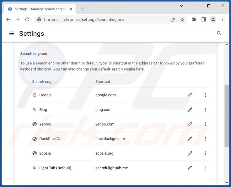 Removing search.lighttab.me from Google Chrome default search engine