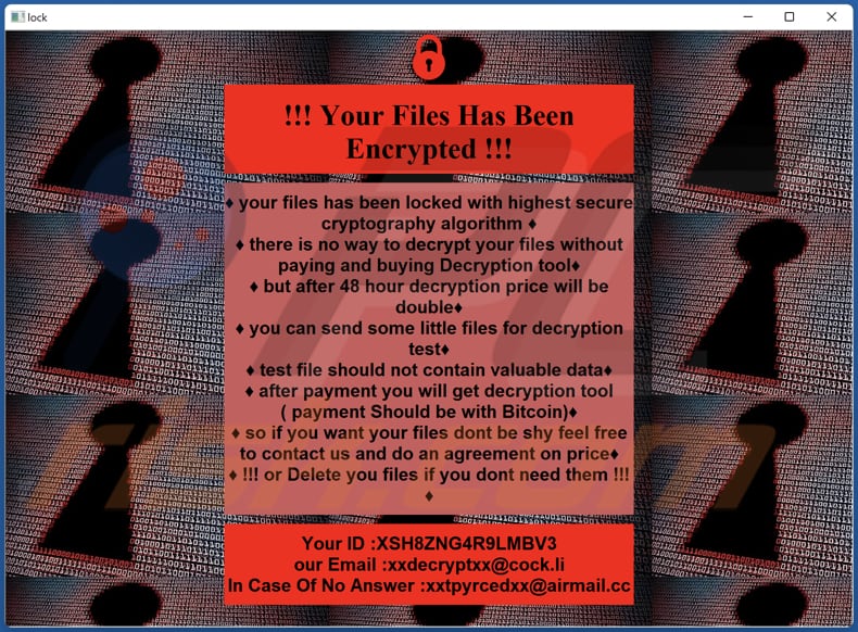 Linda ransomware text file (!INFO.HTA)