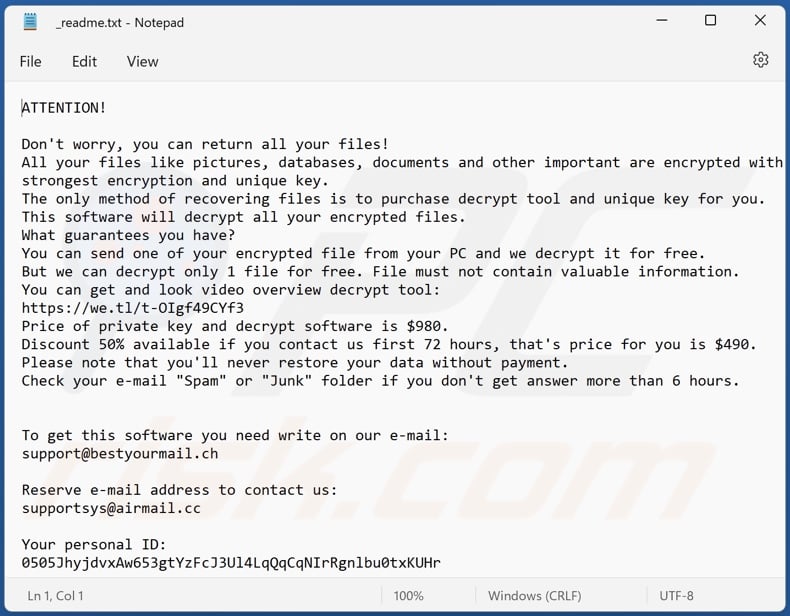 Lloo ransomware text file (_readme.txt)