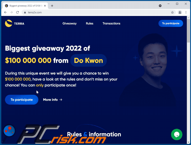 Appearance of LUNA Giveaway scam (GIF)