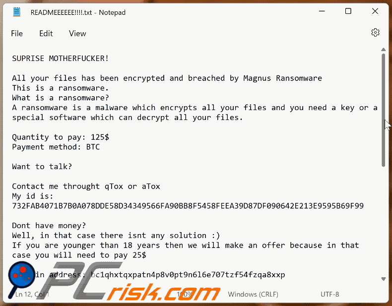 magnus ransomware ransom note (READMEEEEEE!!!!.txt)