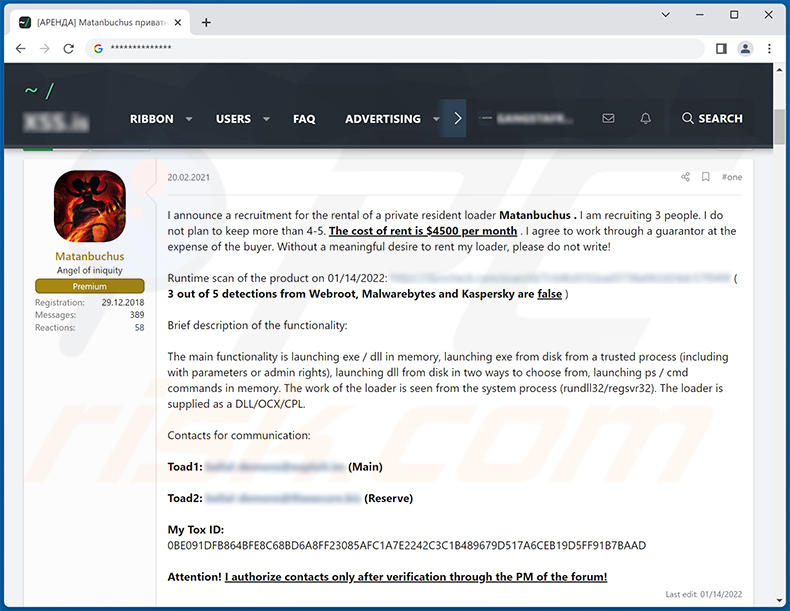 Forum promoting Matanbuchus malware
