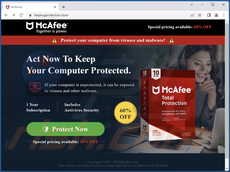 McAfee - Act Now To Keep Your Computer Protected scam
