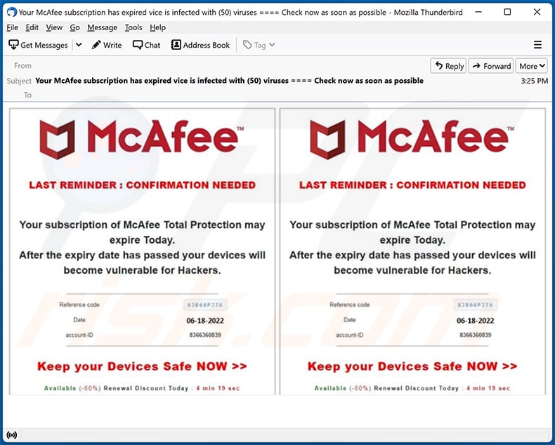 Your subscription of McAfee Total Protection may expire Today