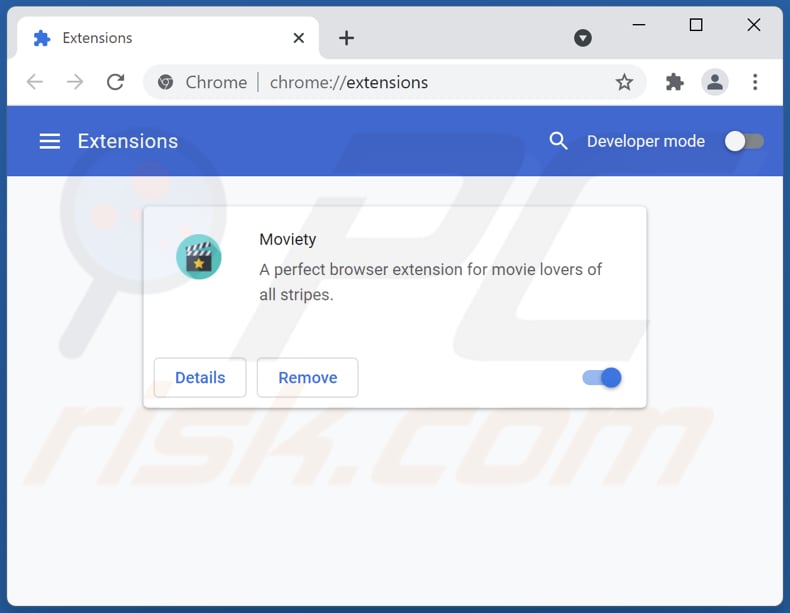 Removing Moviety adware from Google Chrome step 2