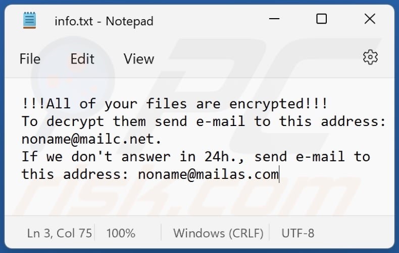 Non (Phobos) ransomware text file (info.txt)