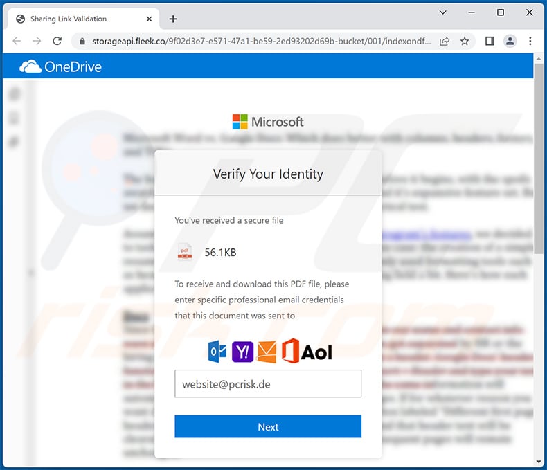 Phishing site promoted via OneDrive-themed spam email (2022-06-14)