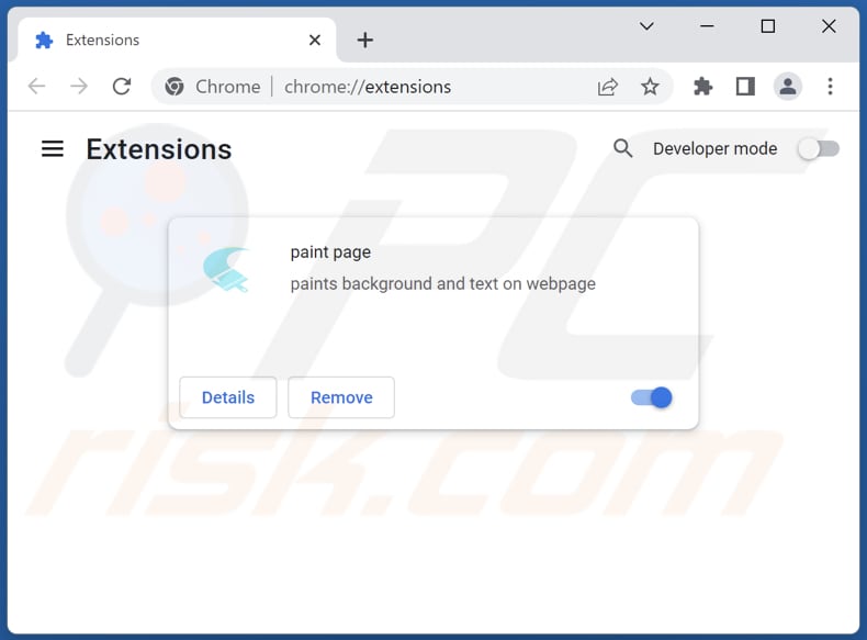 Removing paint page adware from Google Chrome step 2