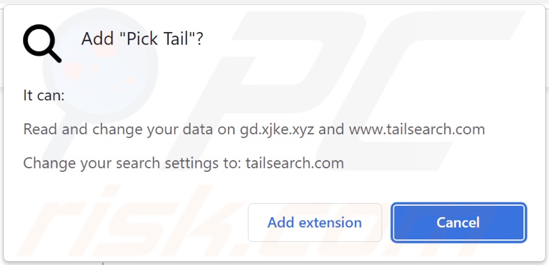 Pick Tail browser hijacker asking for permissions