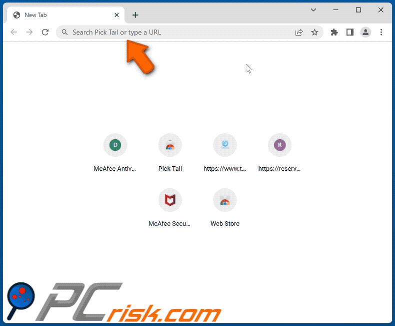 Pick Tail browser hijacker redirecting to Bing (GIF)