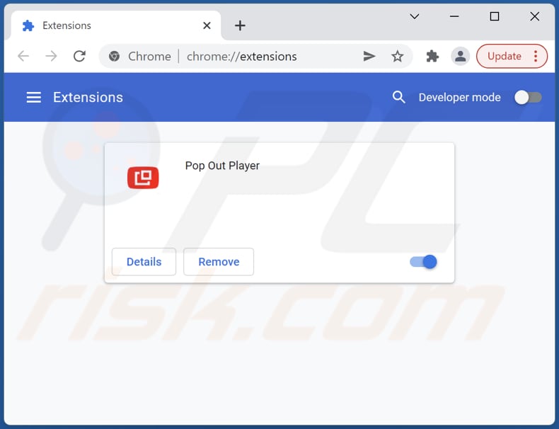 Removing Pop Out Player adware from Google Chrome step 2