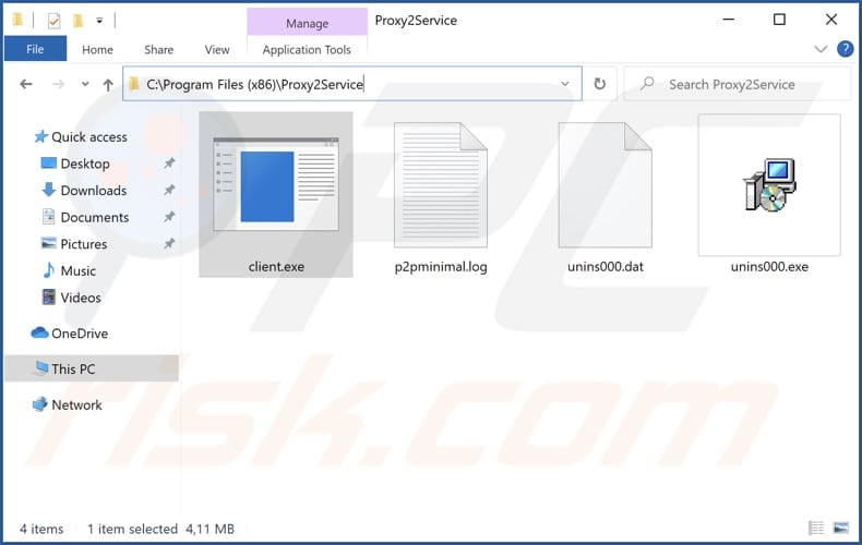 Proxy2Service malware installation folder