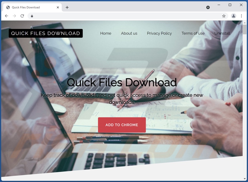 Website promoting Quick Files Download adware