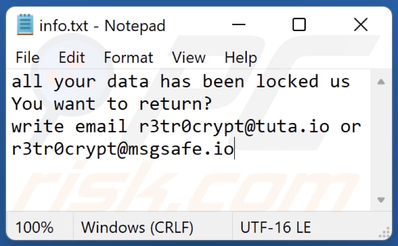 r3tr0 ransomware ransom note txt file (info.txt)