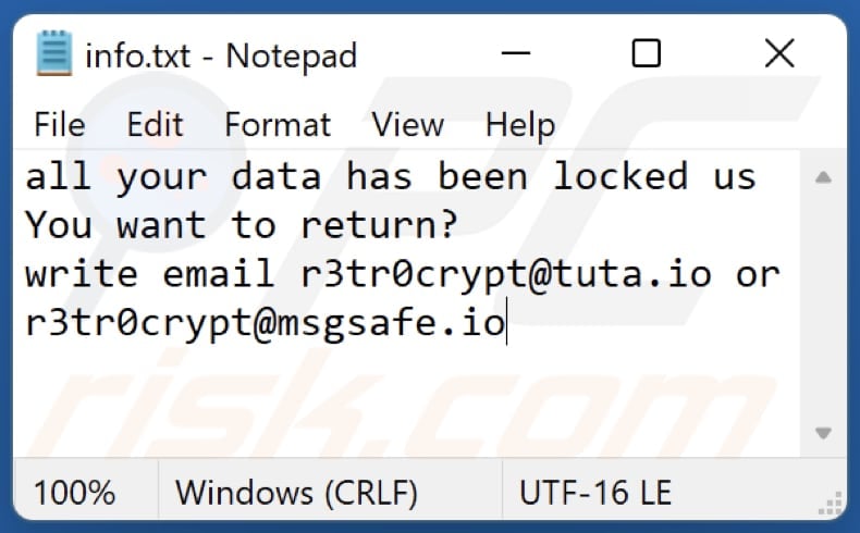 r3tr0 ransomware ransom note txt file (info.txt)