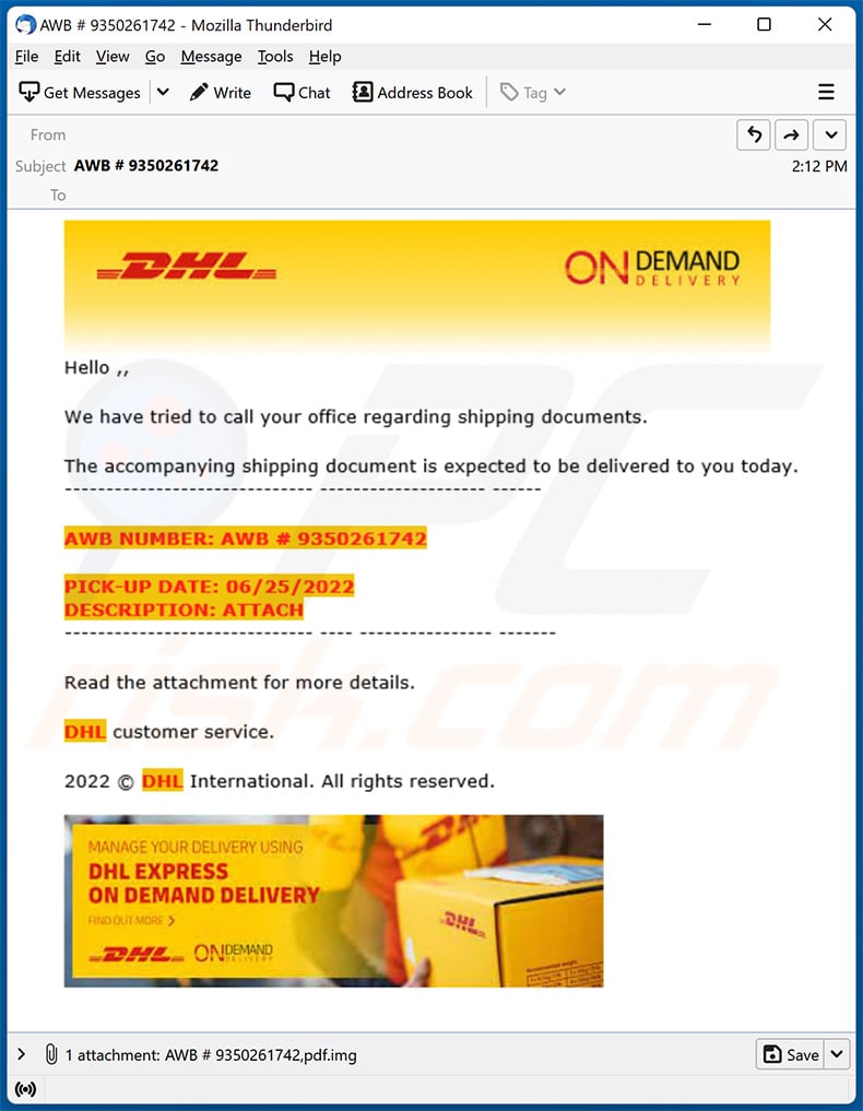 DHL-themed spam email spreading Remcos RAT