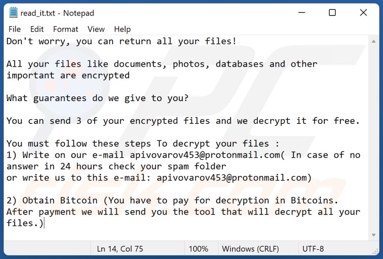 Ritzer ransomware text file (read_it.txt)