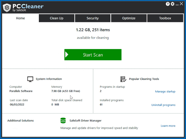 Appearance of SafeSoft PC Cleaner (GIF)