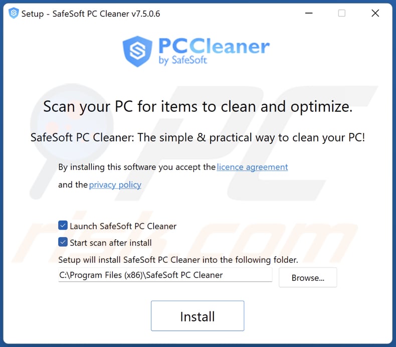 SafeSoft PC Cleaner installation setup