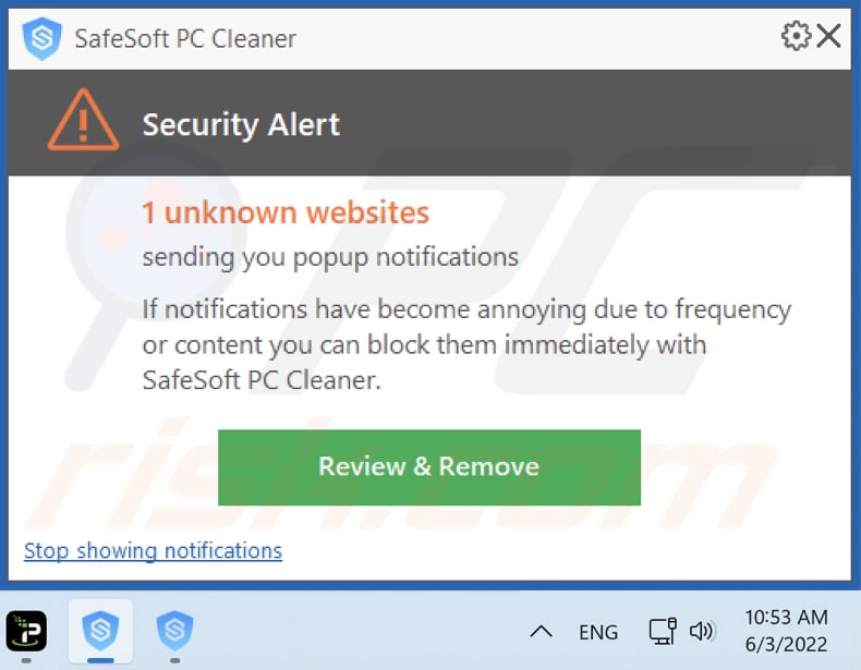 safesoft pc cleaner unwanted application pop-up notification