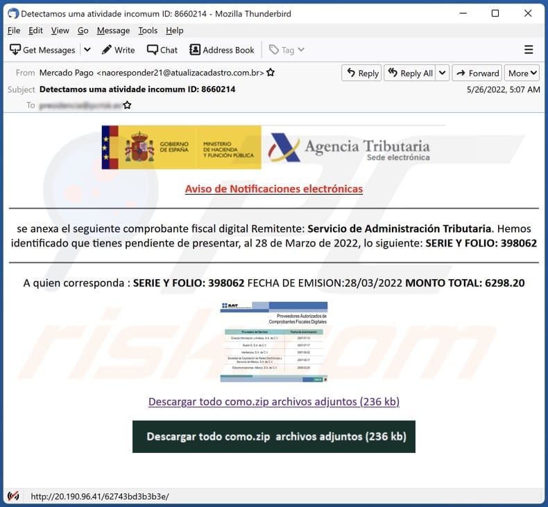 Servicio De Administración Tributaria email scam