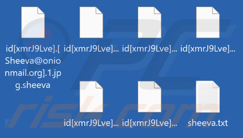 Files encrypted by Sheeva ransomware (id[victim's_ID].[Sheeva@onionmail.org].[original_filename].sheeva - renaming pattern)