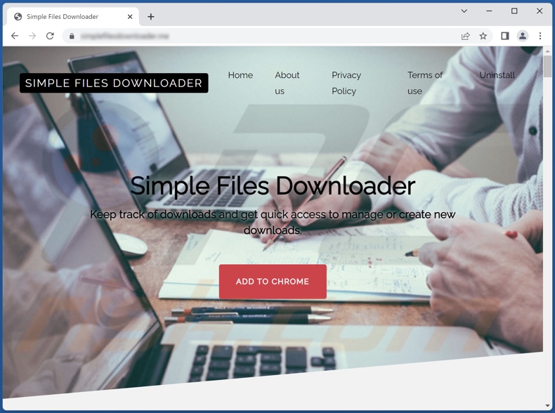 Website promoting Simple Files Downloader adware