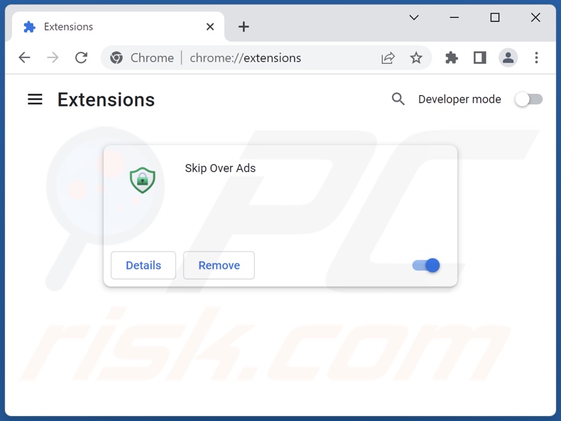 Removing Skip Over Ads ads from Google Chrome step 2