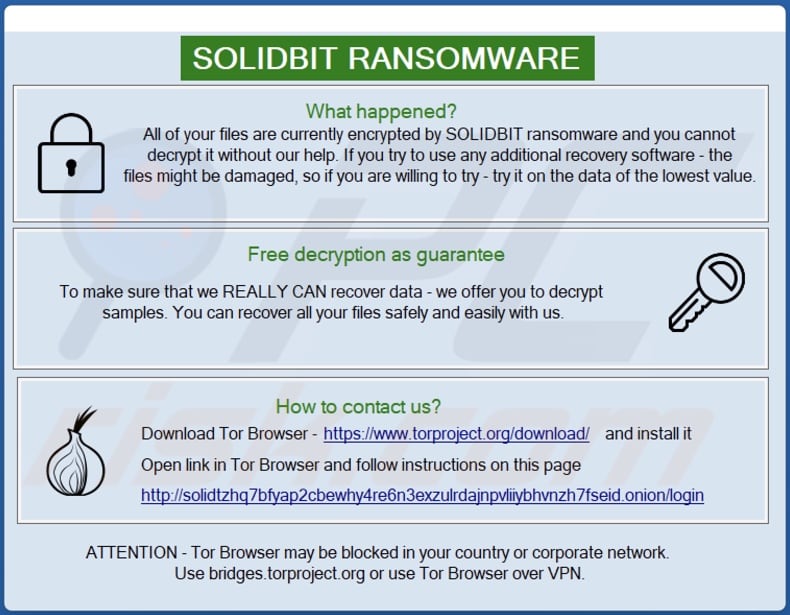 Solidbit ransomware ransom note in a pop-up window