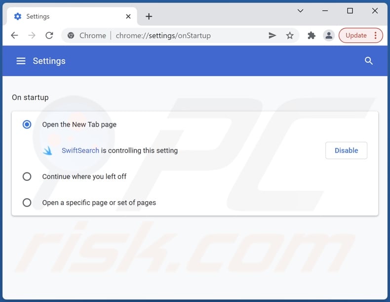 Removing swiftsearch.com from Google Chrome homepage