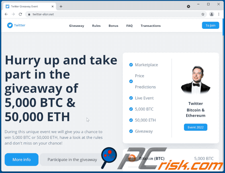 Appearance of Twitter Crypto Giveaway scam (GIF)