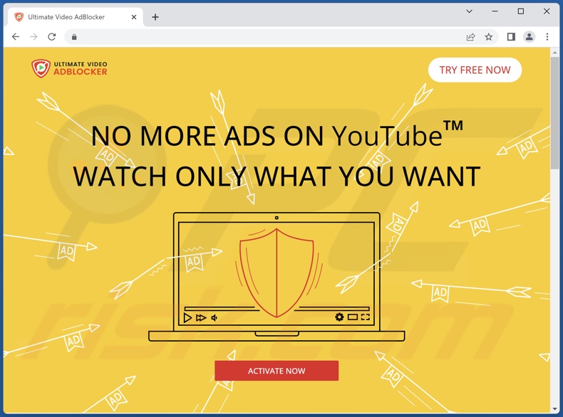 Website promoting Ultimate Video Adblocker adware