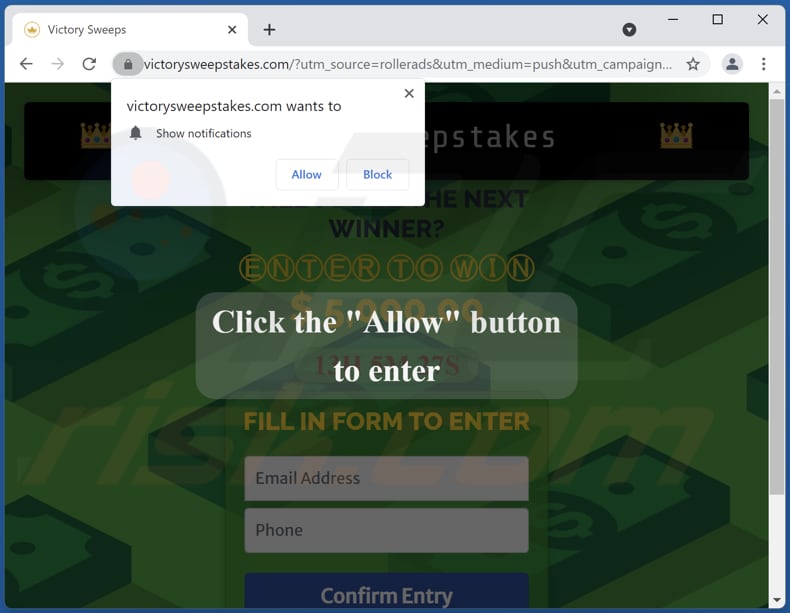 victorysweepstakes[.]com ads