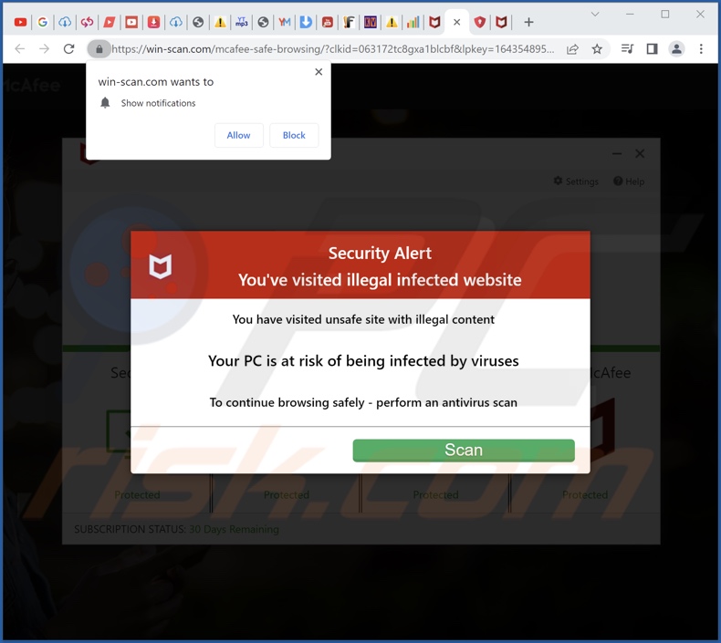 win-scan[.]com pop-up redirects