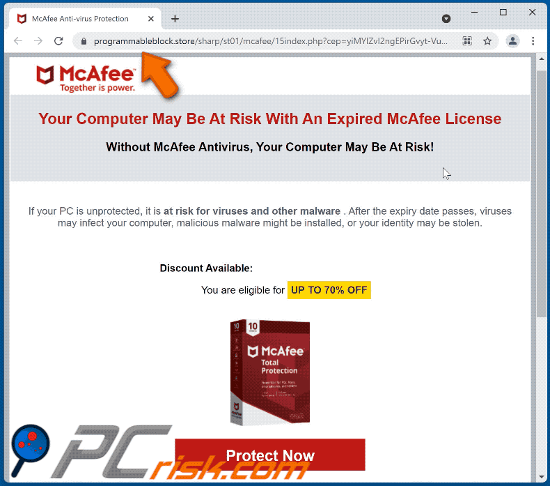 Appearance of Your Computer May Be At Risk With An Expired McAfee License scam (GIF)