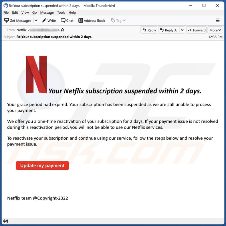 Your Netflix Subscription Suspended Within 2 Days email scam
