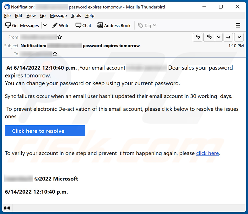 Your password expires tomorrow email scam