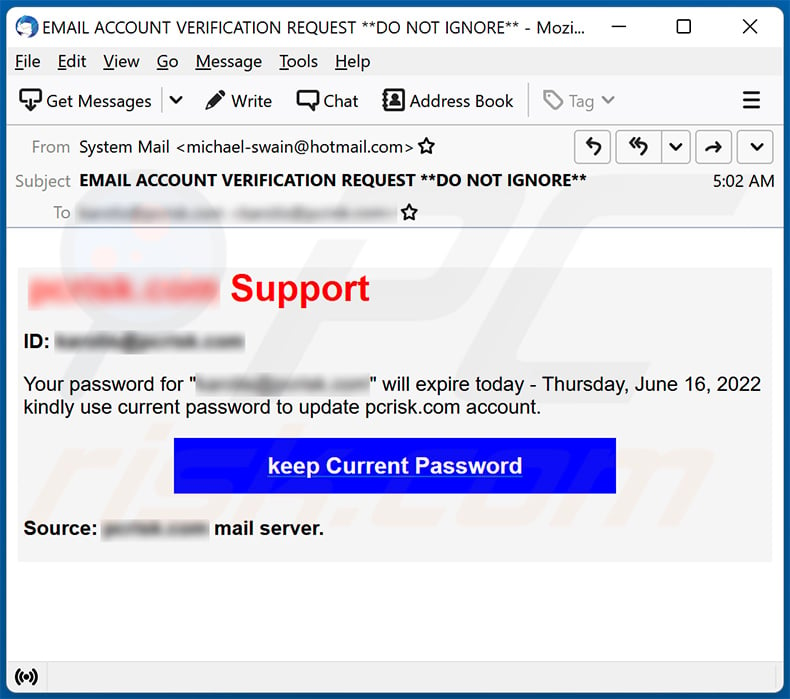 Your Password Expires Today Email Scam (2022-06-17)
