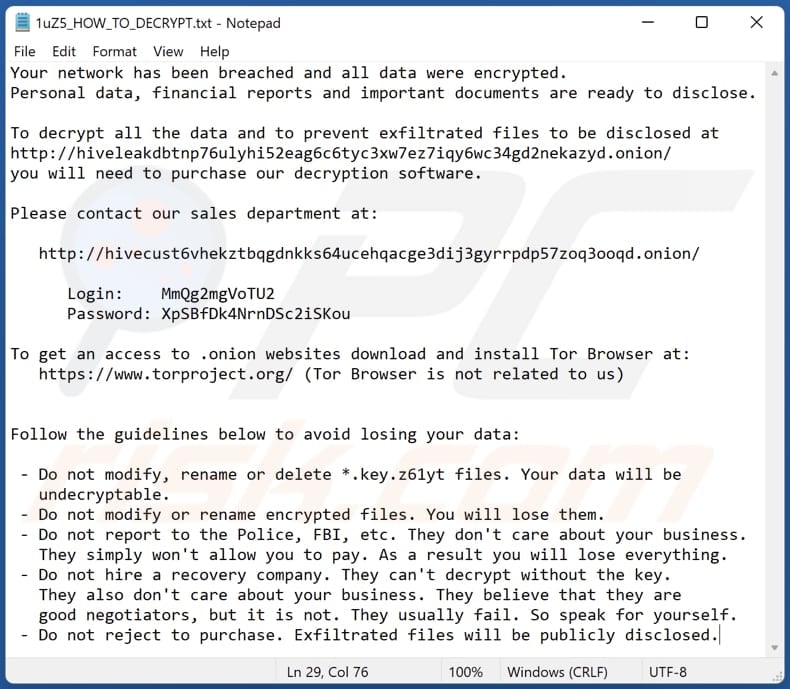 Z61yt ransomware text file (1uZ5_HOW_TO_DECRYPT.txt)