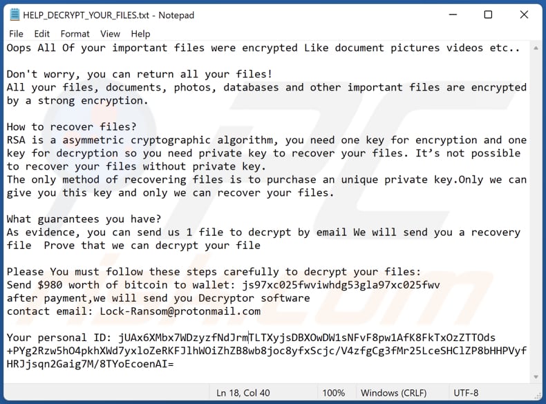 ZareuS ransomware text file (HELP_DECRYPT_YOUR_FILES.txt)