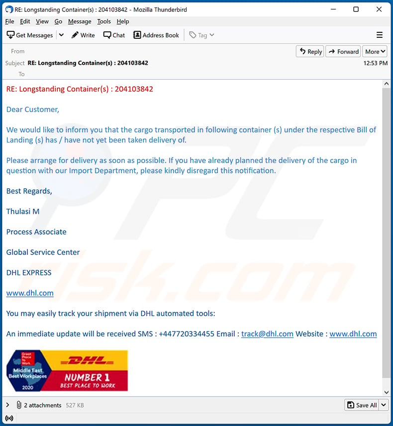 DHL-themed spam email spreading Agent Tesla RAT (2022-07-28)