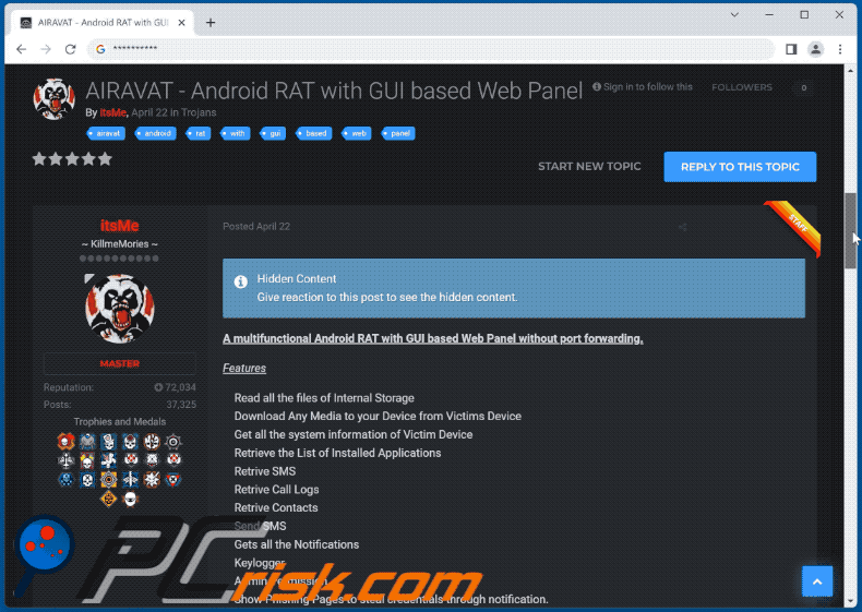 AIVARAT remote access trojan promoted on hacker forum (GIF)